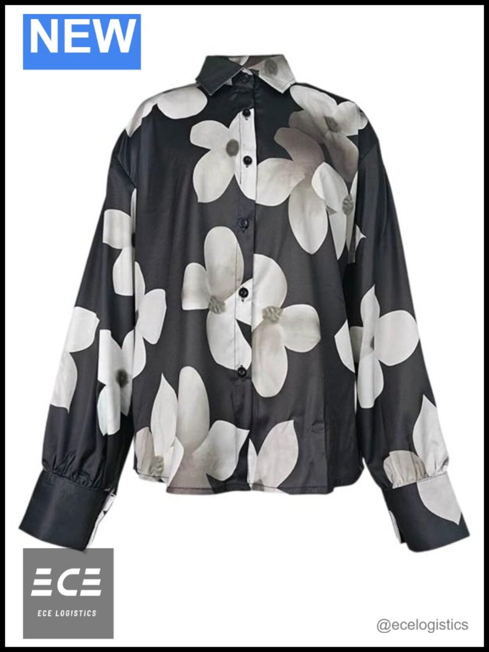 Women's Floral Print Button Down Blouse Long Sleeve V Neck Chiffon Top